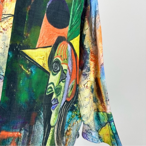 Dilemma Picasso Abstract Face Print Colorful Oversized Button Down Shirt - Picture 10 of 11